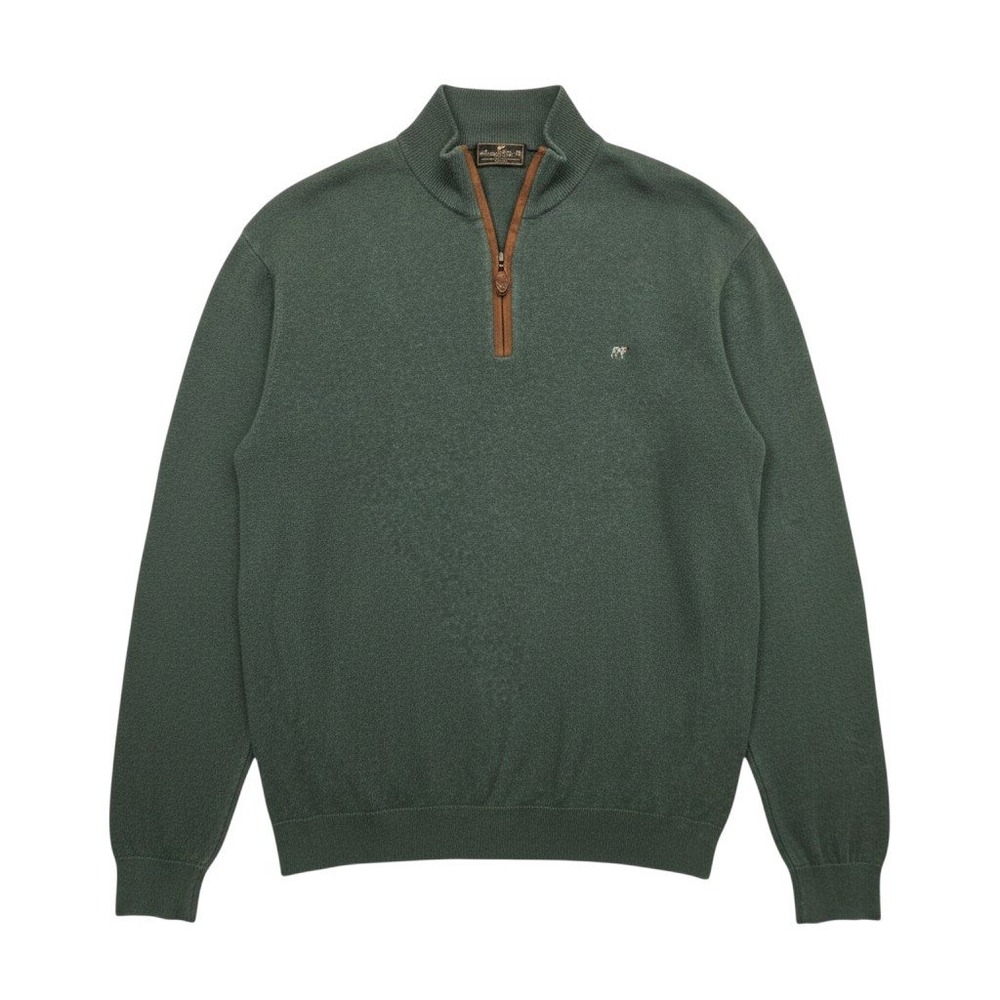 Southern Point Co Mens Quarter Zip Sweater‎ Green Heather Suede Trim XL